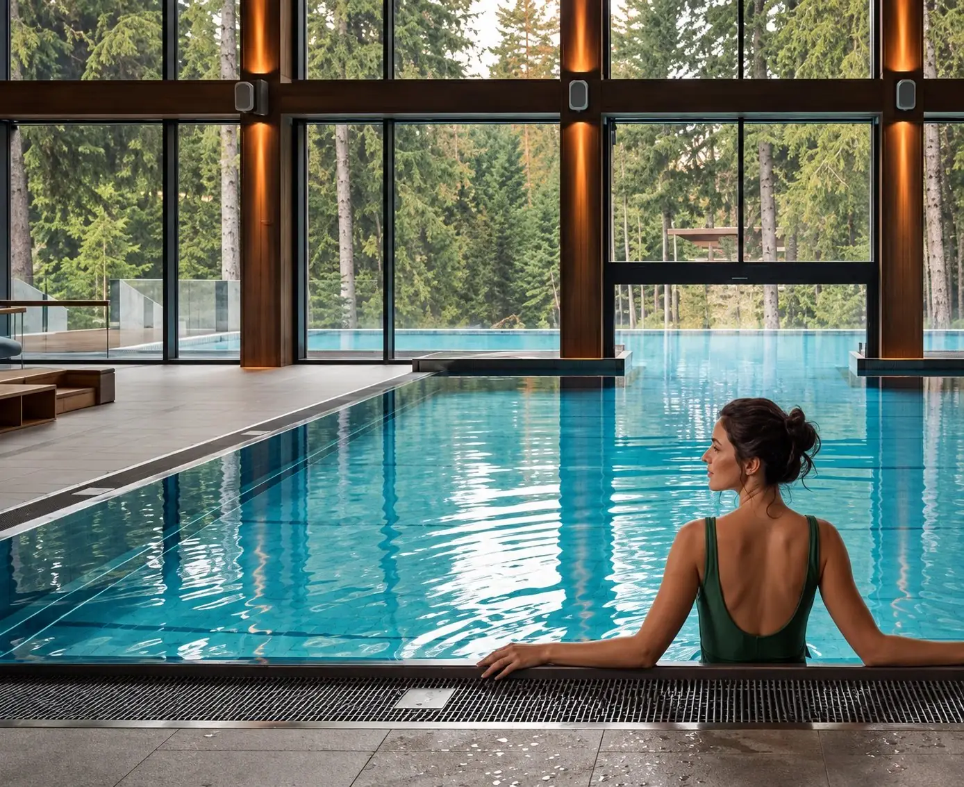 Бассейн SPA-комплекса с видом на сосны